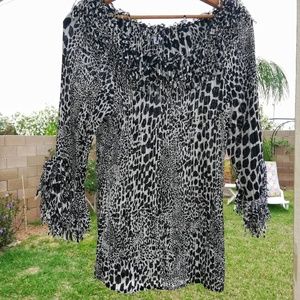 Agora Black and White Animal Print Off-Shoulder Blouse